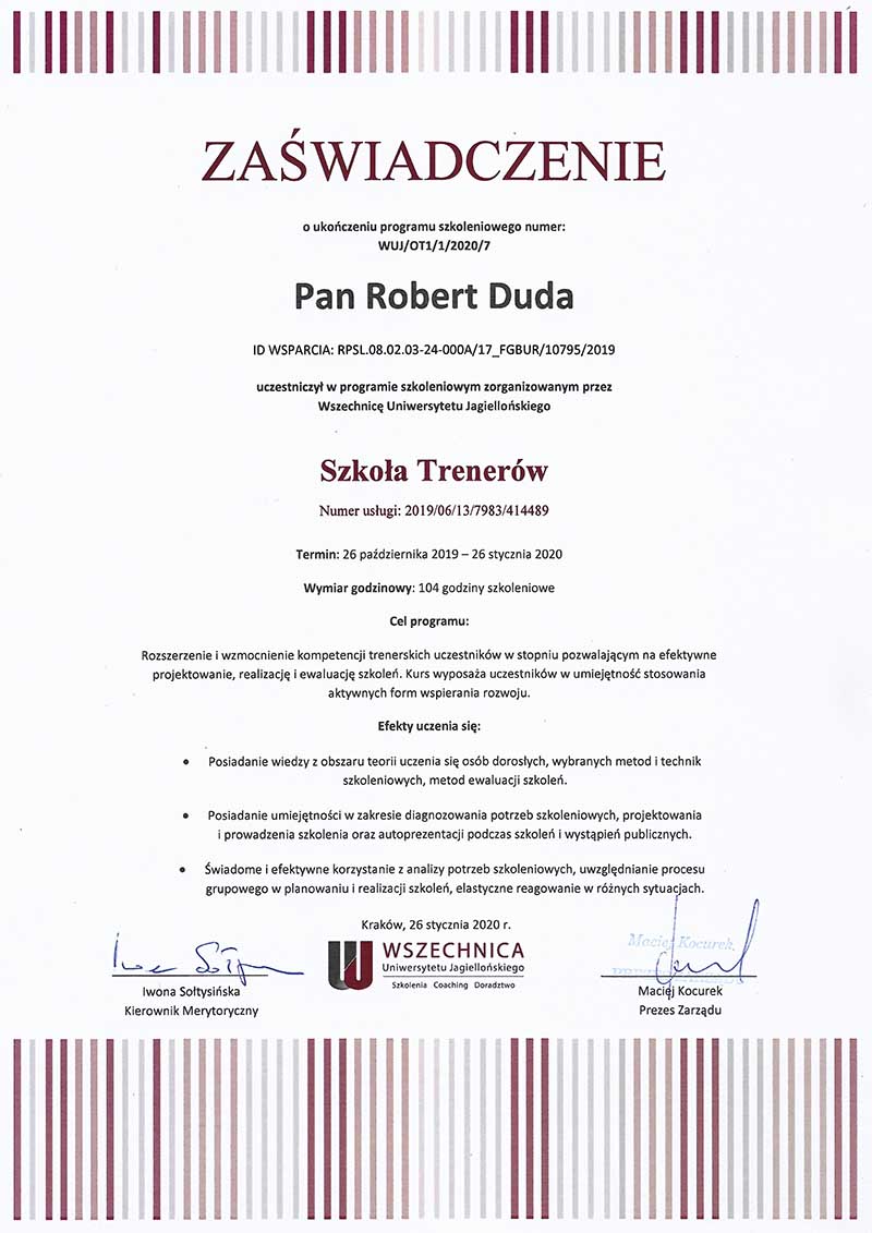 Robert Duda - Szkoła Trenerów UJ