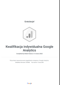 Certyfikat Google Analytics Robert Duda