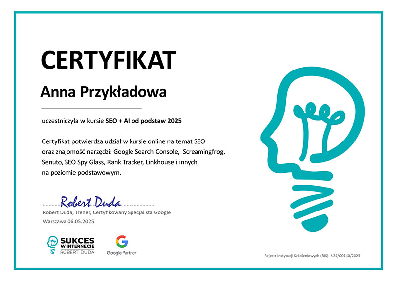 Kurs SEO z Certyfikatem 2025